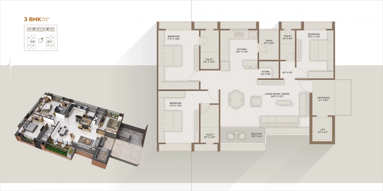 3BHK Block A&B