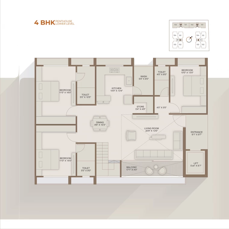 4BHK Penthouse Lower Level
