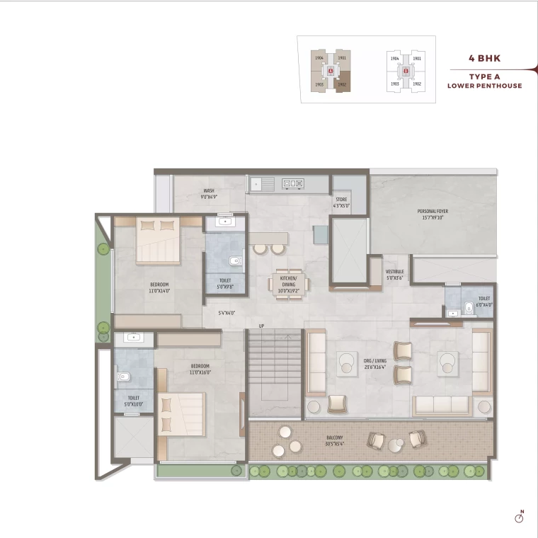 4BHK Type-A Lower Penthouse